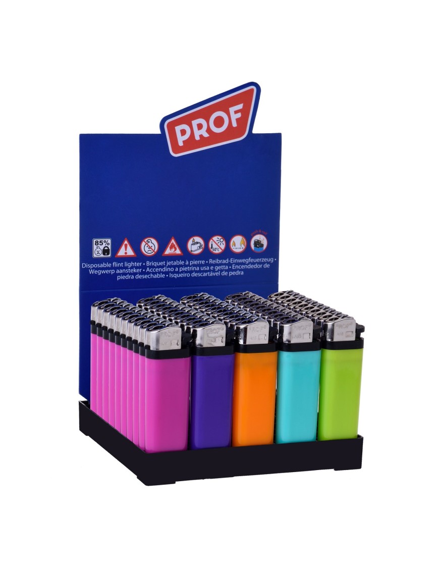 Briquets à Pierre Couleur FLUO "PROF" - Display de 50 