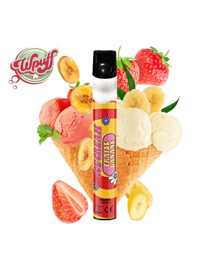 Pod Wpuff Ice Cream Banane Fraise - 600 puff - Liquideo - à l'unité