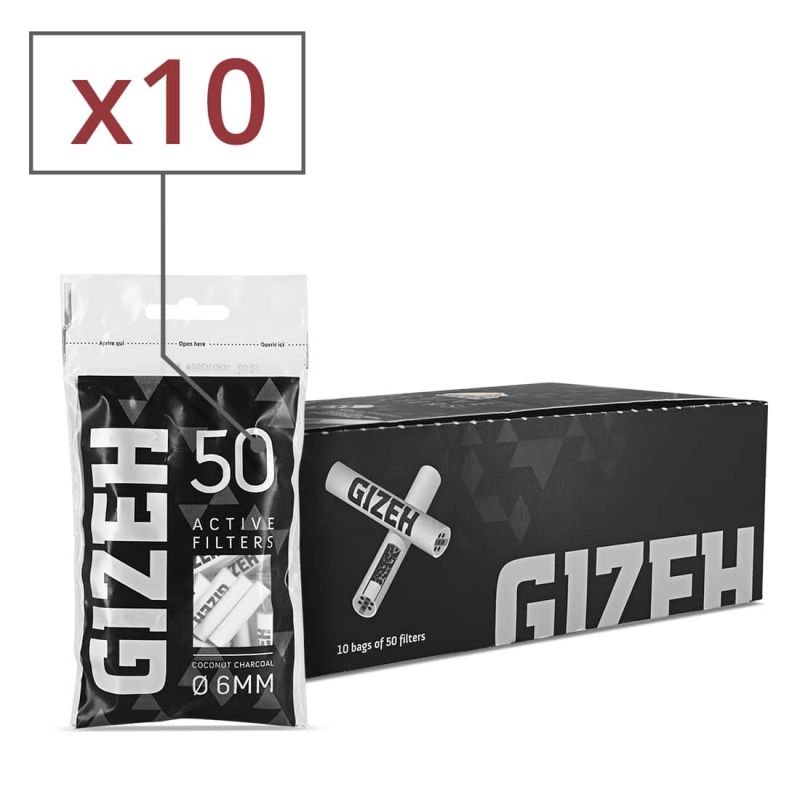 Gizeh Sachet de 50 Filtres au charbon actif - 6mm - Display de 10