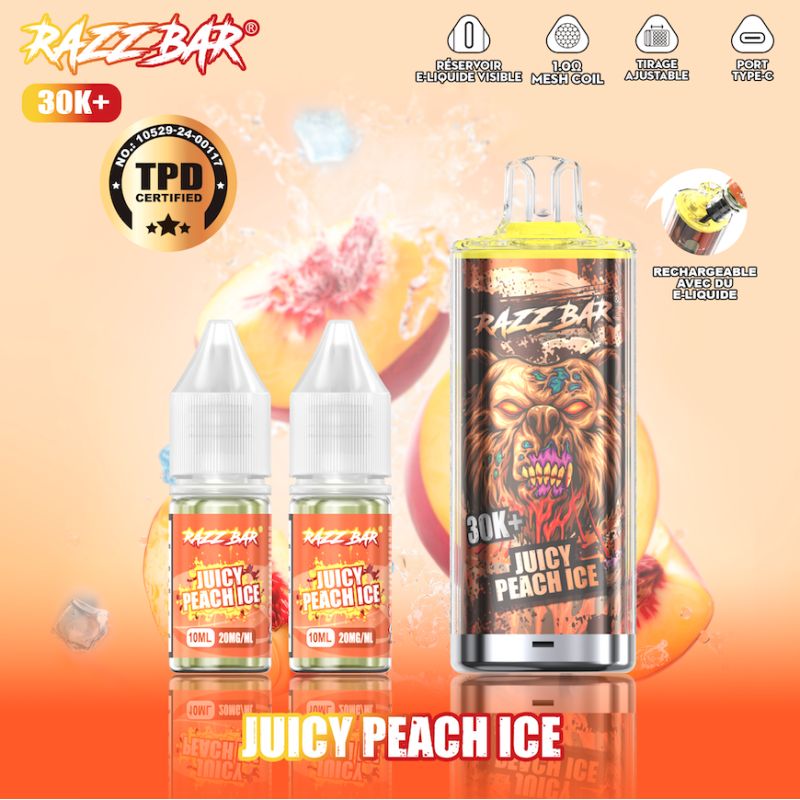 Juicy Peach Ice 30K 20mg - Razz Bar