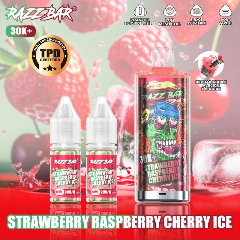 Strawberry Raspberry Cherry Ice 30K 20mg - Razz Bar
